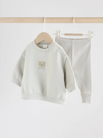 |BabyBoy| Conjunto De Moletom Com Capuz e Leggings Grey Bear Para Bebê (0 meses a 2 anos)