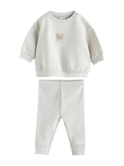|BabyBoy| Conjunto De Moletom Com Capuz e Leggings Grey Bear Para Bebê (0 meses a 2 anos)
