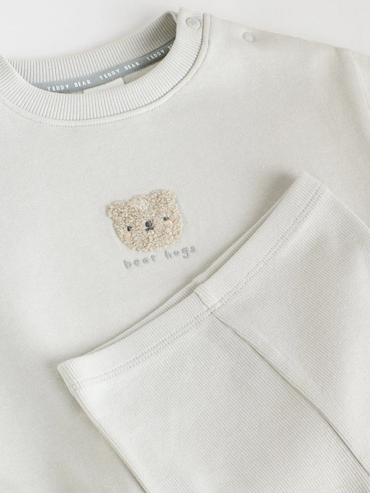 |BabyBoy| Conjunto De Moletom Com Capuz e Leggings Grey Bear Para Bebê (0 meses a 2 anos)