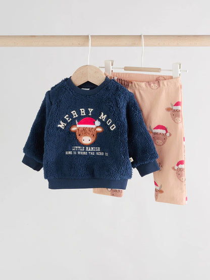 |BabyBoy| Conjunto De Blusa e Leggings De Lã Hamish Para Bebê, Azul Marinho, De Natal (0 meses a 3 anos)