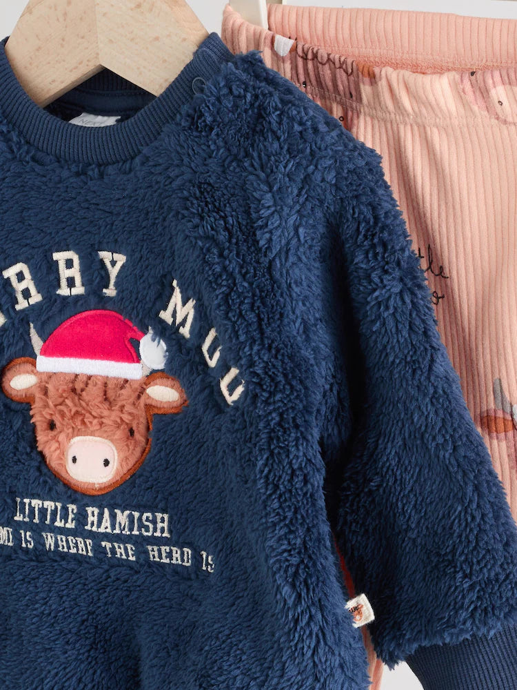 |BabyBoy| Conjunto De Blusa e Leggings De Lã Hamish Para Bebê, Azul Marinho, De Natal (0 meses a 3 anos)