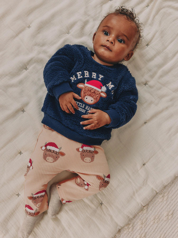 |BabyBoy| Conjunto De Blusa e Leggings De Lã Hamish Para Bebê, Azul Marinho, De Natal (0 meses a 3 anos)