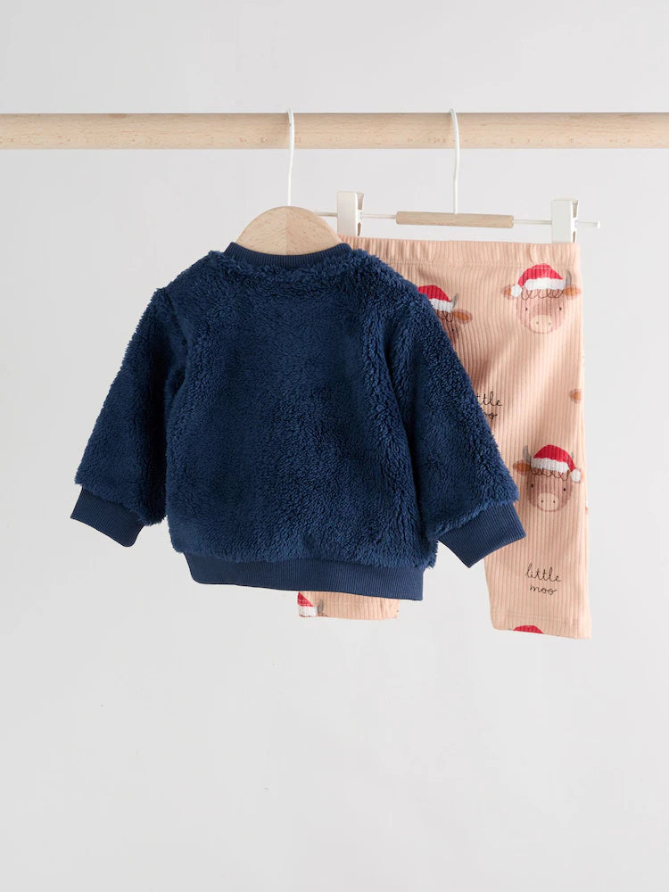 |BabyBoy| Conjunto De Blusa e Leggings De Lã Hamish Para Bebê, Azul Marinho, De Natal (0 meses a 3 anos)
