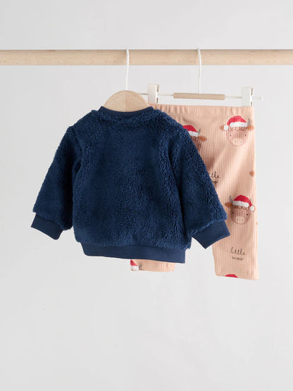 |BabyBoy| Conjunto De Blusa e Leggings De Lã Hamish Para Bebê, Azul Marinho, De Natal (0 meses a 3 anos)