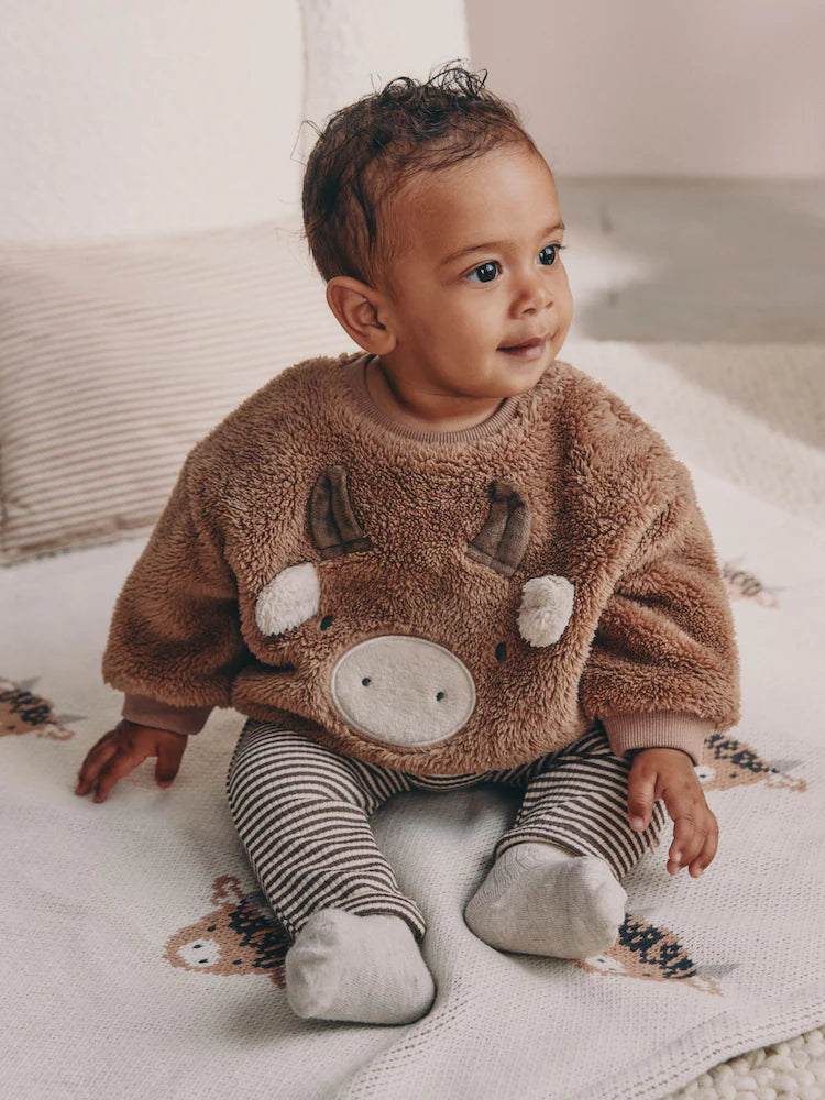 |BabyBoy| Conjunto De Moletom e Legging De Lã Hamish Marrom Para Bebê (0 meses a 2 anos)