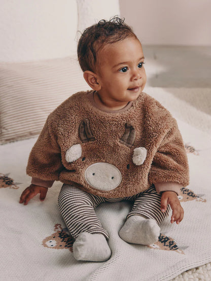 |BabyBoy| Conjunto De Moletom e Legging De Lã Hamish Marrom Para Bebê (0 meses a 2 anos)