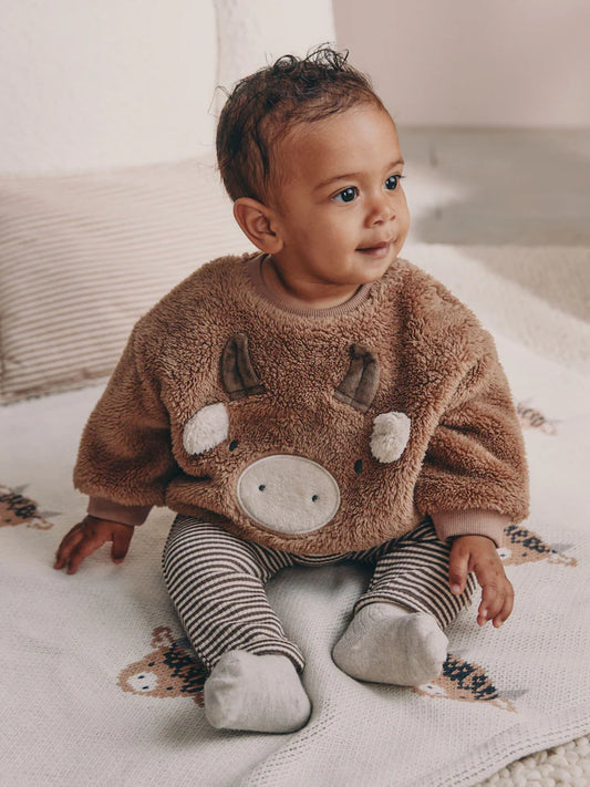 |BabyBoy| Conjunto De Moletom e Legging De Lã Hamish Marrom Para Bebê (0 meses a 2 anos)