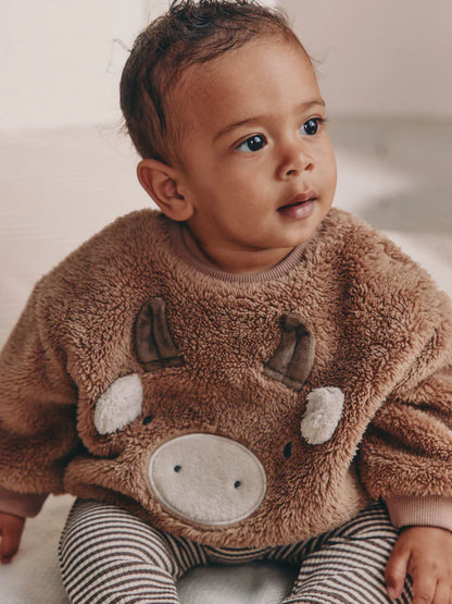 |BabyBoy| Conjunto De Moletom e Legging De Lã Hamish Marrom Para Bebê (0 meses a 2 anos)