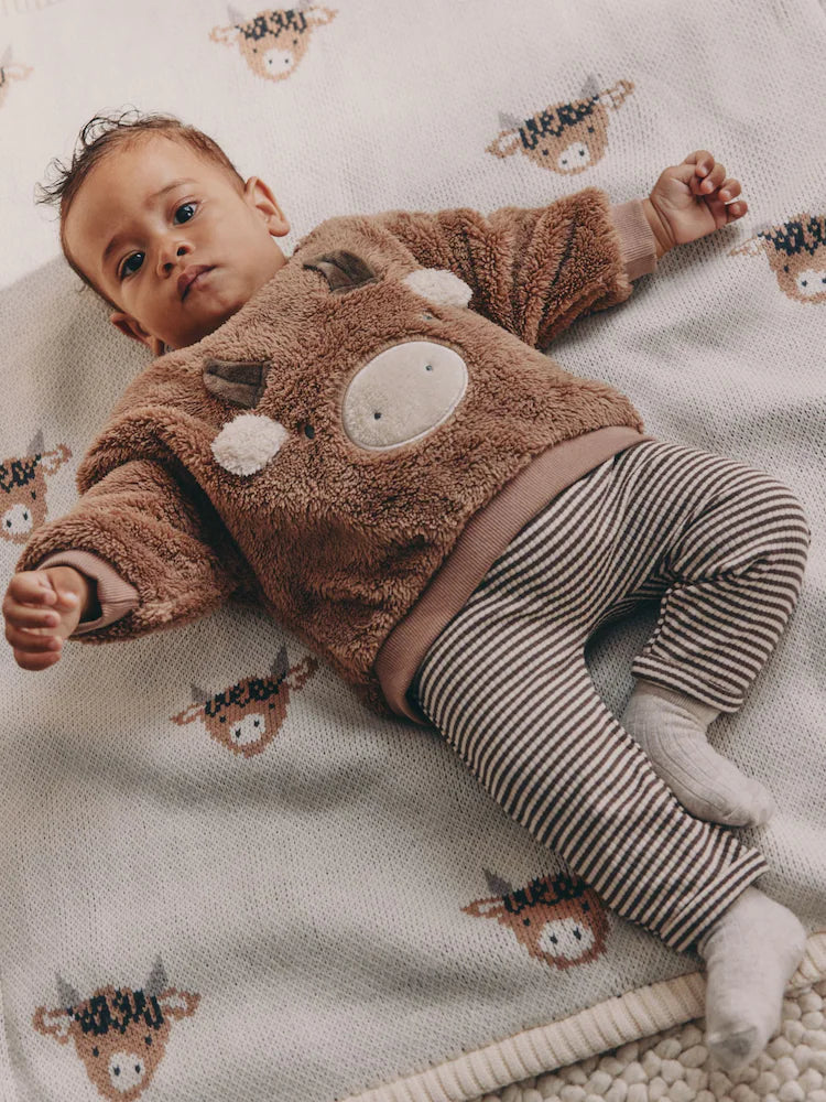 |BabyBoy| Conjunto De Moletom e Legging De Lã Hamish Marrom Para Bebê (0 meses a 2 anos)