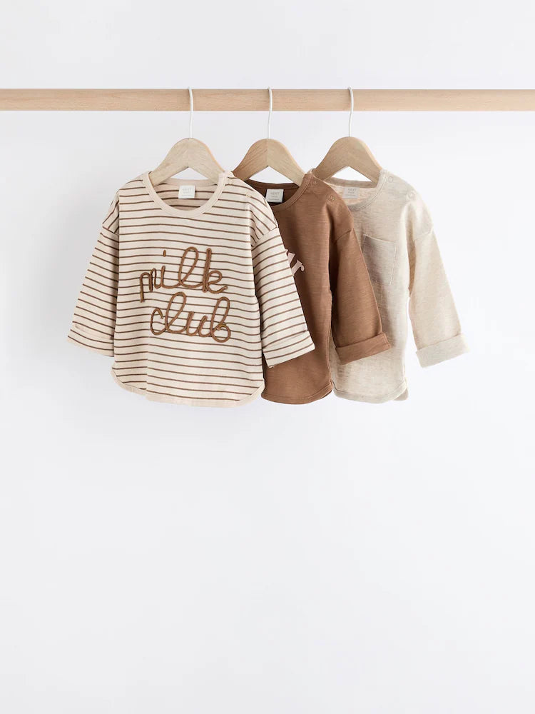 |BabyBoy| Camisetas De Manga Comprida Para Bebês Neutral Milk Club 100% Algodão, Pacote com 3 (0 meses a 2 anos)