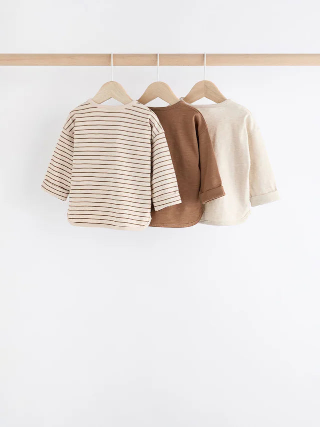 |BabyBoy| Camisetas De Manga Comprida Para Bebês Neutral Milk Club 100% Algodão, Pacote com 3 (0 meses a 2 anos)