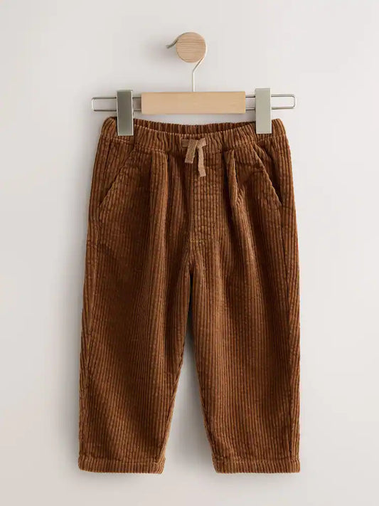 |Boy| Calças De Veludo Cotelê Texturizadas Marrom-Claro (3 meses a 7 anos)