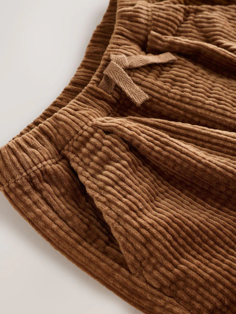 |Girl| Calças De Veludo Cotelê Texturizadas Marrom-Claro (3 meses a 7 anos)