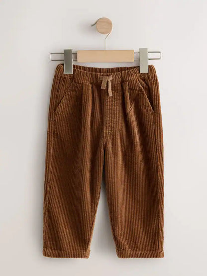|Girl| Calças De Veludo Cotelê Texturizadas Marrom-Claro (3 meses a 7 anos)