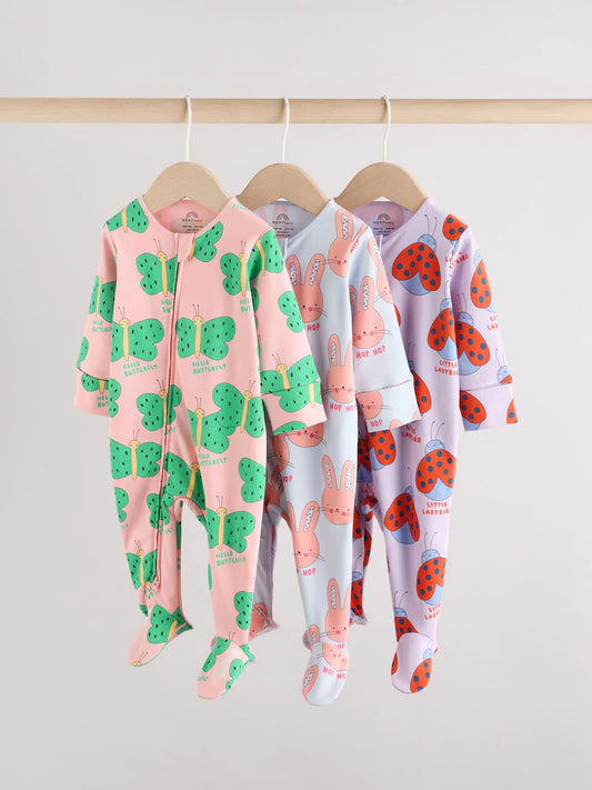 |BabyGirl| Pacote Com 3 Macacões De Dormir Brilhantes Para Bebês Com Zíper Bidirecional