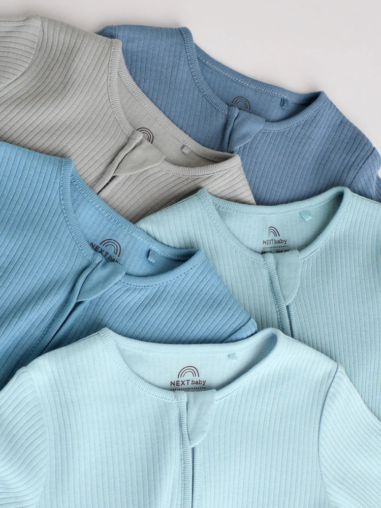 |BabyBoy| Pacote Com 5 Macacões Azuis Para Bebês Com Zíper Bidirecional (0-2 anos)