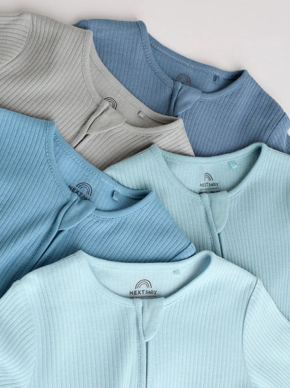 |BabyBoy| Pacote Com 5 Macacões Azuis Para Bebês Com Zíper Bidirecional (0-2 anos)