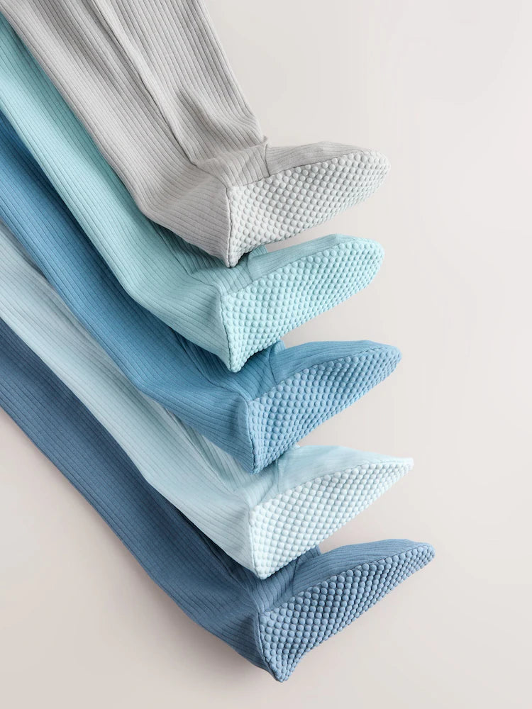 |BabyBoy| Pacote Com 5 Macacões Azuis Para Bebês Com Zíper Bidirecional (0-2 anos)