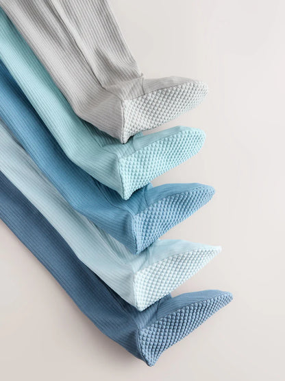 |BabyBoy| Pacote Com 5 Macacões Azuis Para Bebês Com Zíper Bidirecional (0-2 anos)