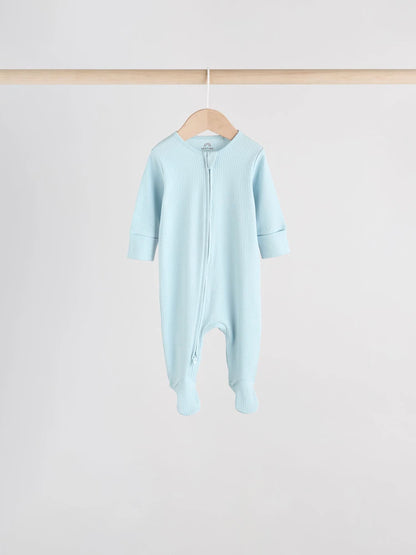 |BabyBoy| Pacote Com 5 Macacões Azuis Para Bebês Com Zíper Bidirecional (0-2 anos)