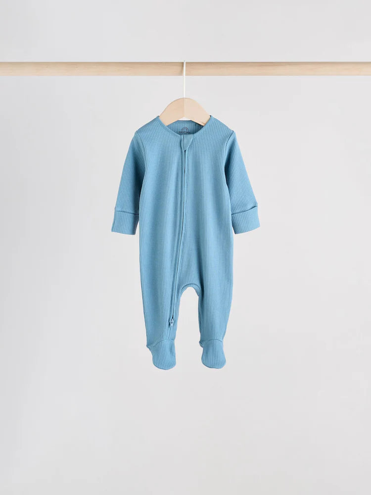 |BabyBoy| Pacote Com 5 Macacões Azuis Para Bebês Com Zíper Bidirecional (0-2 anos)