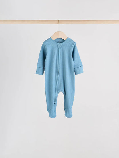 |BabyBoy| Pacote Com 5 Macacões Azuis Para Bebês Com Zíper Bidirecional (0-2 anos)