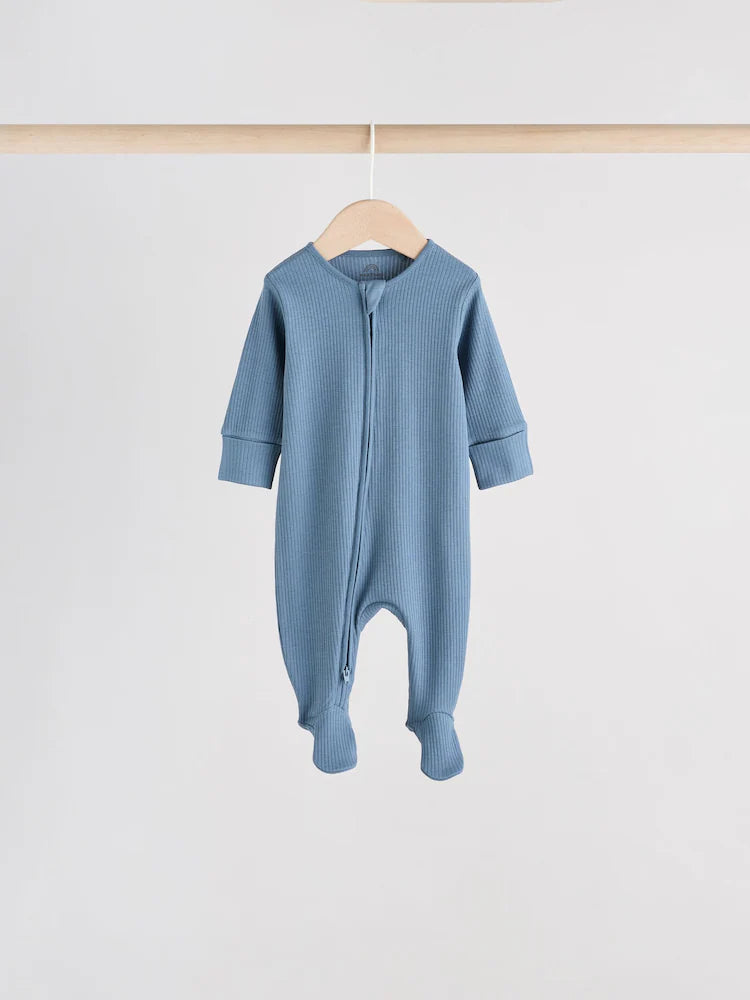 |BabyBoy| Pacote Com 5 Macacões Azuis Para Bebês Com Zíper Bidirecional (0-2 anos)