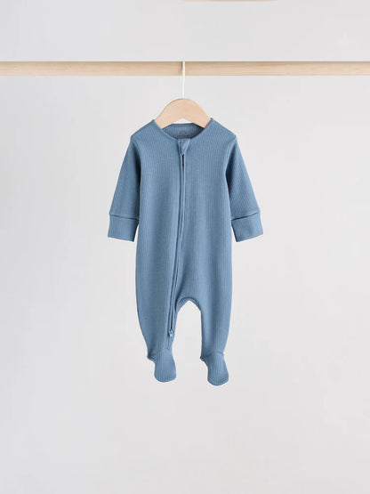 |BabyBoy| Pacote Com 5 Macacões Azuis Para Bebês Com Zíper Bidirecional (0-2 anos)