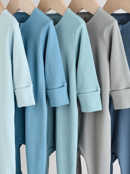 |BabyBoy| Pacote Com 5 Macacões Azuis Para Bebês Com Zíper Bidirecional (0-2 anos)