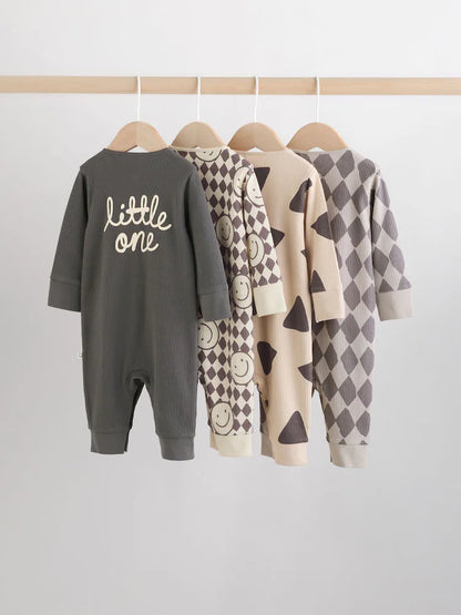|BabyBoy| Macacão De Dormir Monocromático Sem Pés Para Bebês, Pacote Com 4 (0 meses a 2 anos)
