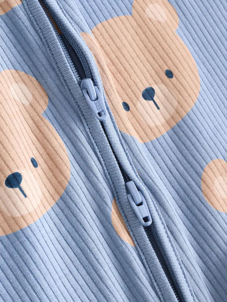 |BabyBoy| Macacão De Algodão Sem Pés Para Bebês, Marrom/Azul Marinho, Com Zíper Bidirecional, pacote com 3 (0 meses a 3 anos)