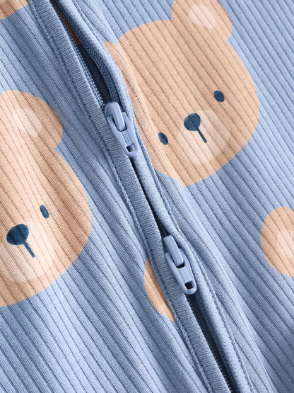 |BabyBoy| Macacão De Algodão Sem Pés Para Bebês, Marrom/Azul Marinho, Com Zíper Bidirecional, pacote com 3 (0 meses a 3 anos)