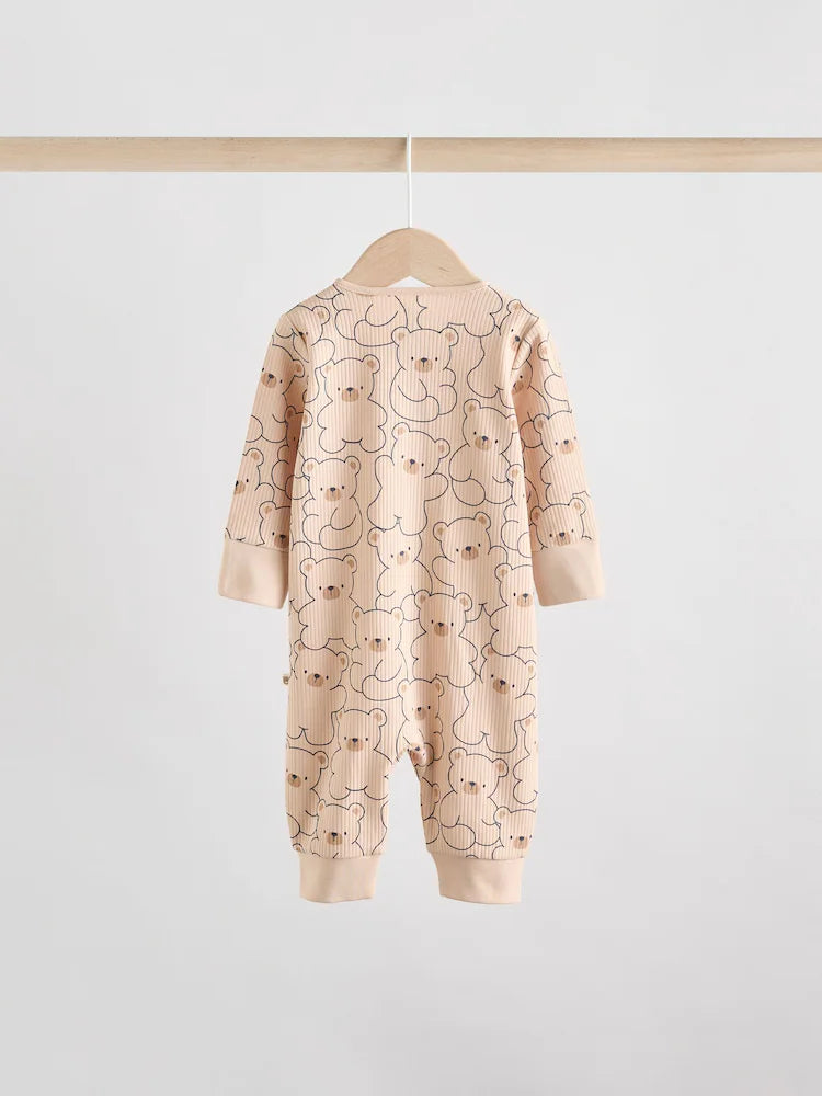 |BabyBoy| Macacão De Algodão Sem Pés Para Bebês, Marrom/Azul Marinho, Com Zíper Bidirecional, pacote com 3 (0 meses a 3 anos)