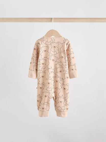|BabyBoy| Macacão De Algodão Sem Pés Para Bebês, Marrom/Azul Marinho, Com Zíper Bidirecional, pacote com 3 (0 meses a 3 anos)