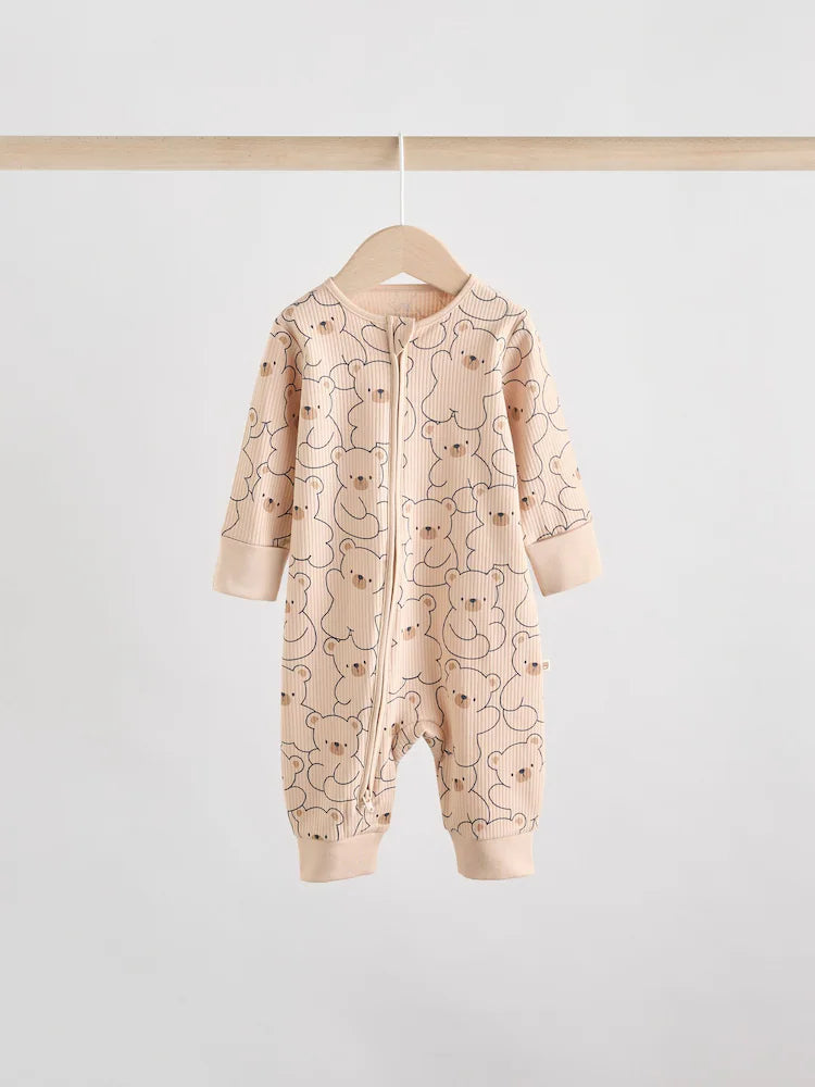 |BabyBoy| Macacão De Algodão Sem Pés Para Bebês, Marrom/Azul Marinho, Com Zíper Bidirecional, pacote com 3 (0 meses a 3 anos)