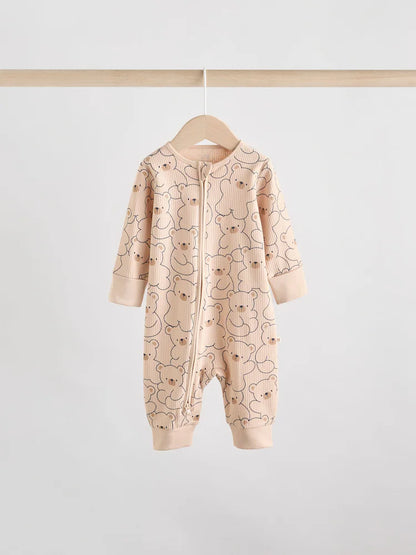 |BabyBoy| Macacão De Algodão Sem Pés Para Bebês, Marrom/Azul Marinho, Com Zíper Bidirecional, pacote com 3 (0 meses a 3 anos)