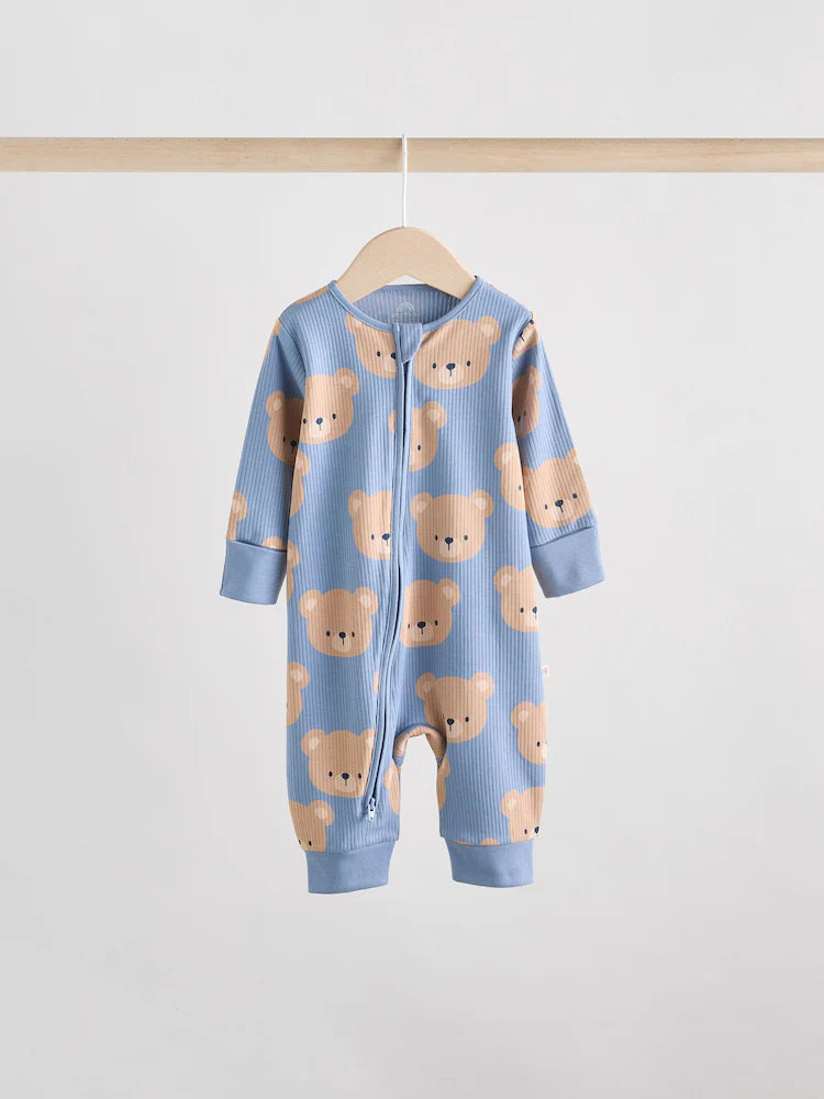 |BabyBoy| Macacão De Algodão Sem Pés Para Bebês, Marrom/Azul Marinho, Com Zíper Bidirecional, pacote com 3 (0 meses a 3 anos)