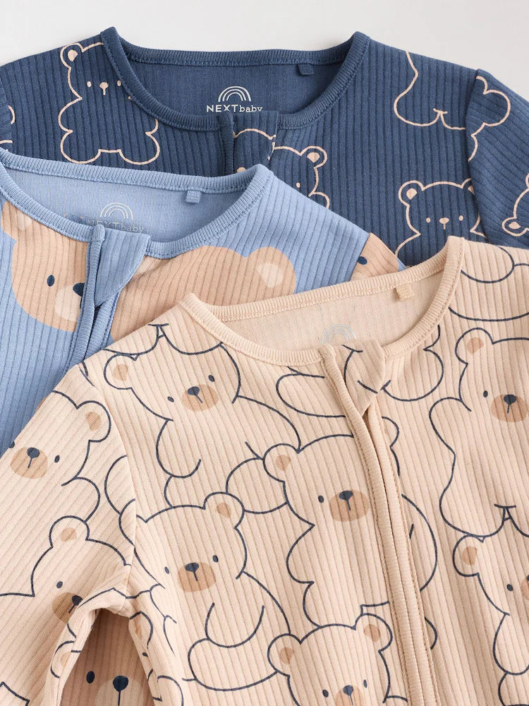 |BabyBoy| Macacão De Algodão Sem Pés Para Bebês, Marrom/Azul Marinho, Com Zíper Bidirecional, pacote com 3 (0 meses a 3 anos)