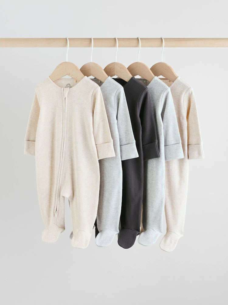 |BabyGirl| Macacão Sem Pés com Zíper Bidirecional Neutro Para Bebês, Pacote com 5 (0-2 anos)