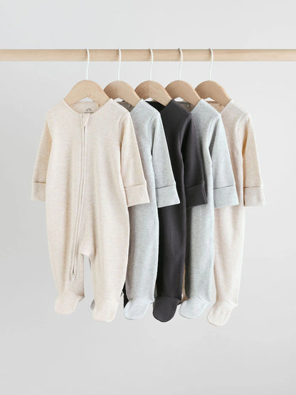 |BabyGirl| Macacão Sem Pés com Zíper Bidirecional Neutro Para Bebês, Pacote com 5 (0-2 anos)