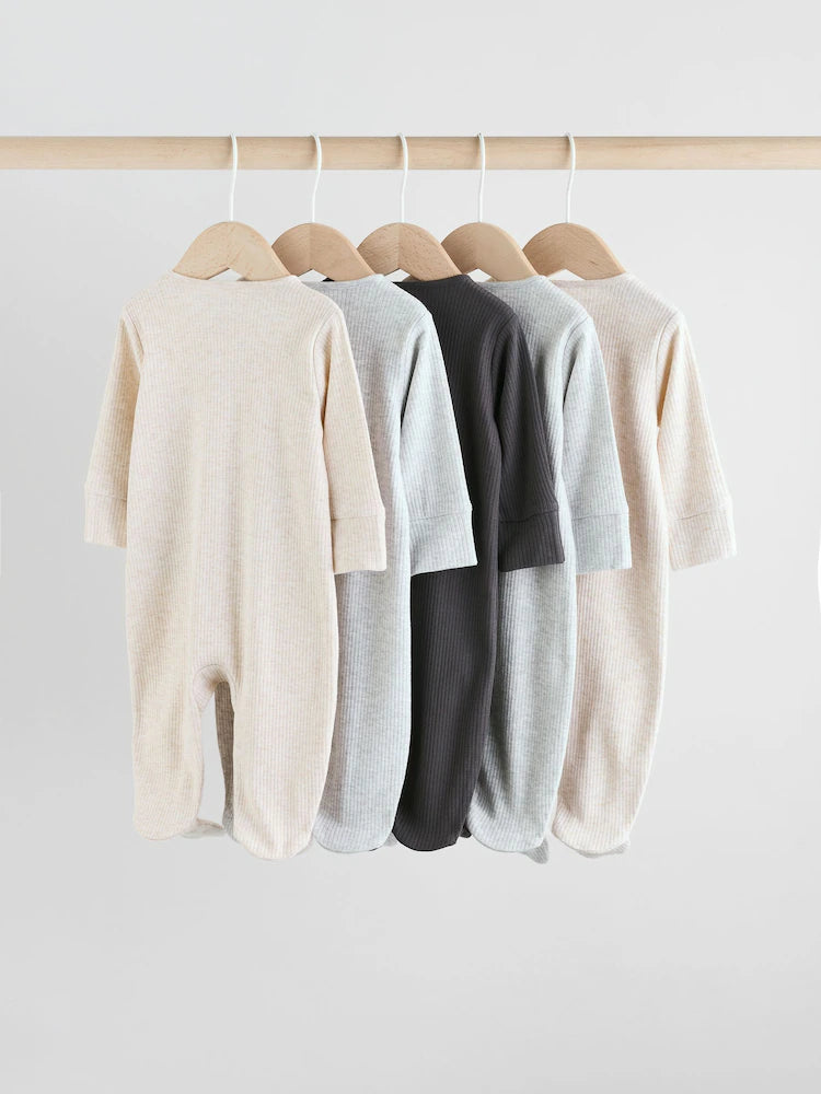 |BabyGirl| Macacão Sem Pés com Zíper Bidirecional Neutro Para Bebês, Pacote com 5 (0-2 anos)