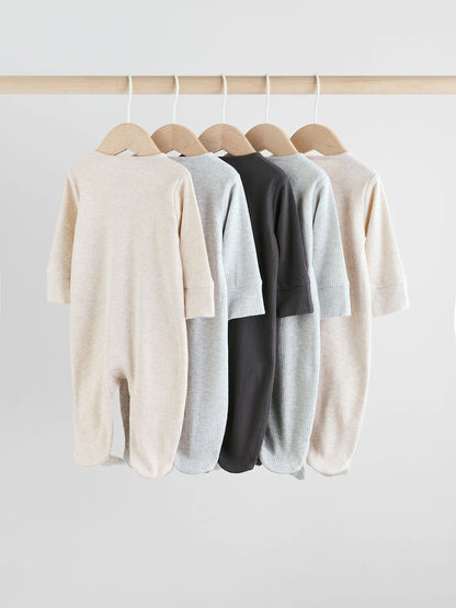 |BabyGirl| Macacão Sem Pés com Zíper Bidirecional Neutro Para Bebês, Pacote com 5 (0-2 anos)