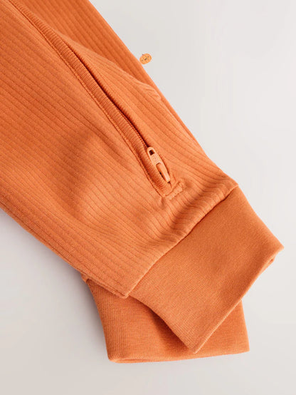 |BabyBoy| Macacão De Dormir Baby Little Pumpkin Marrom Ferrugem Com Zíper Bidirecional (0 meses a 3 anos)