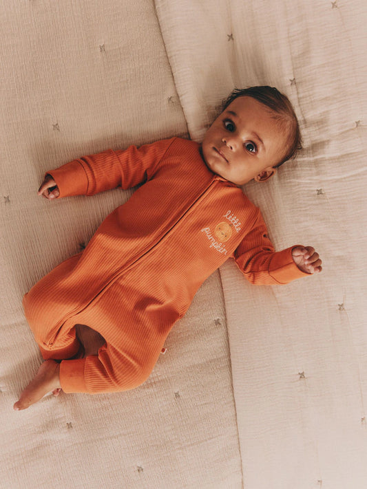 |BabyGirl| Macacão De Dormir Com Zíper Bidirecional Orange Little Pumpkin Baby (0 meses a 3 anos)