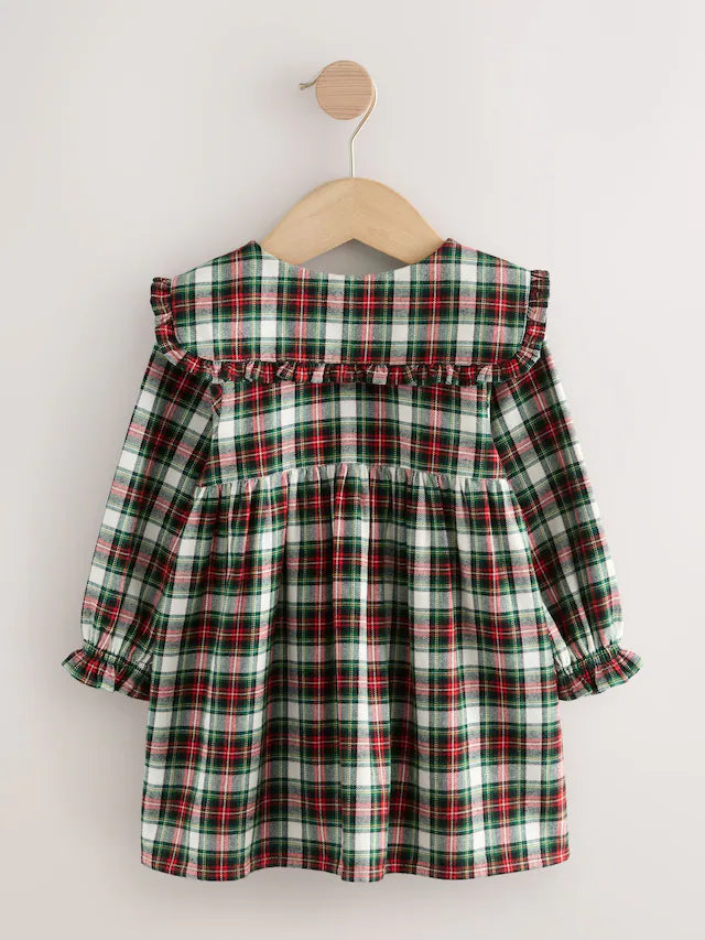 |Girl| Vestido Xadrez Vermelho/Verde Com Gola Longa e Manga Comprida (3 meses a 8 anos)