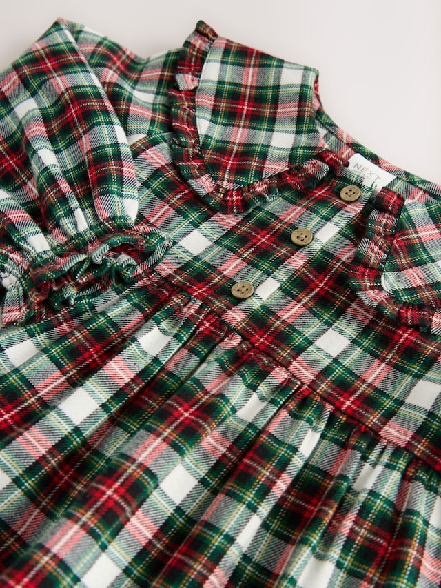 |Girl| Vestido Xadrez Vermelho/Verde Com Gola Longa e Manga Comprida (3 meses a 8 anos)