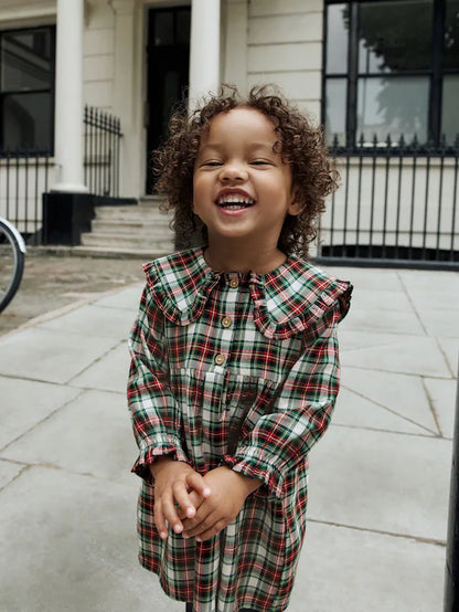 |Girl| Vestido Xadrez Vermelho/Verde Com Gola Longa e Manga Comprida (3 meses a 8 anos)