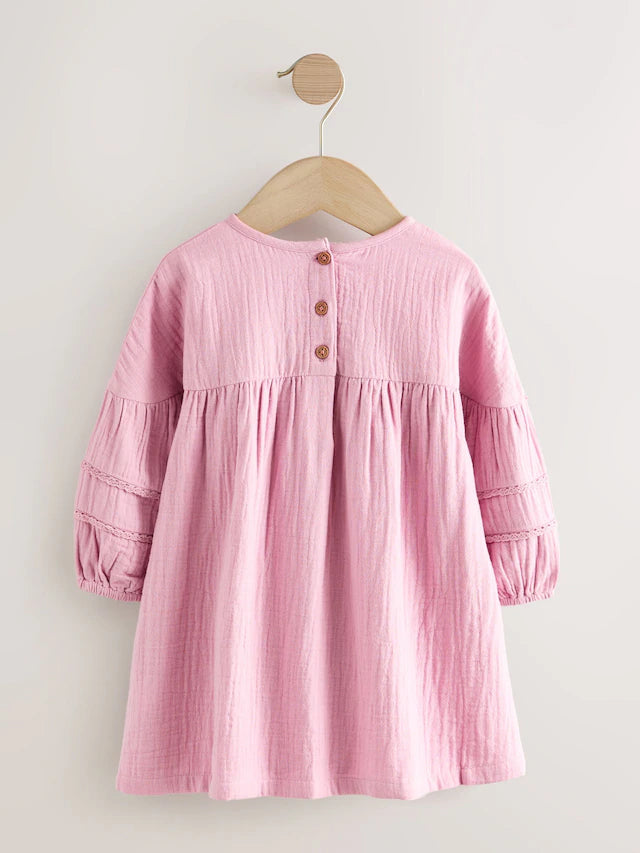 |Girl| Vestido Texturizado Rosa Com Personagem (3 meses a 8 anos)