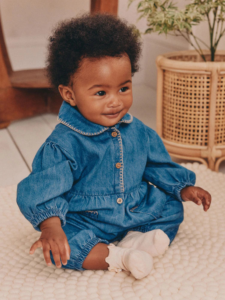 |BabyGirl| Macacão Jeans Azul Para Bebê (0 meses a 2 anos)