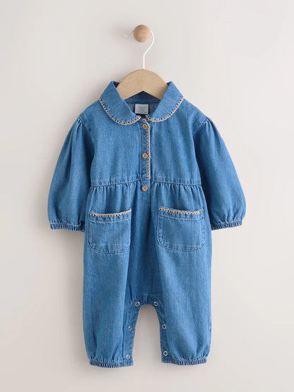 |BabyGirl| Macacão Jeans Azul Para Bebê (0 meses a 2 anos)